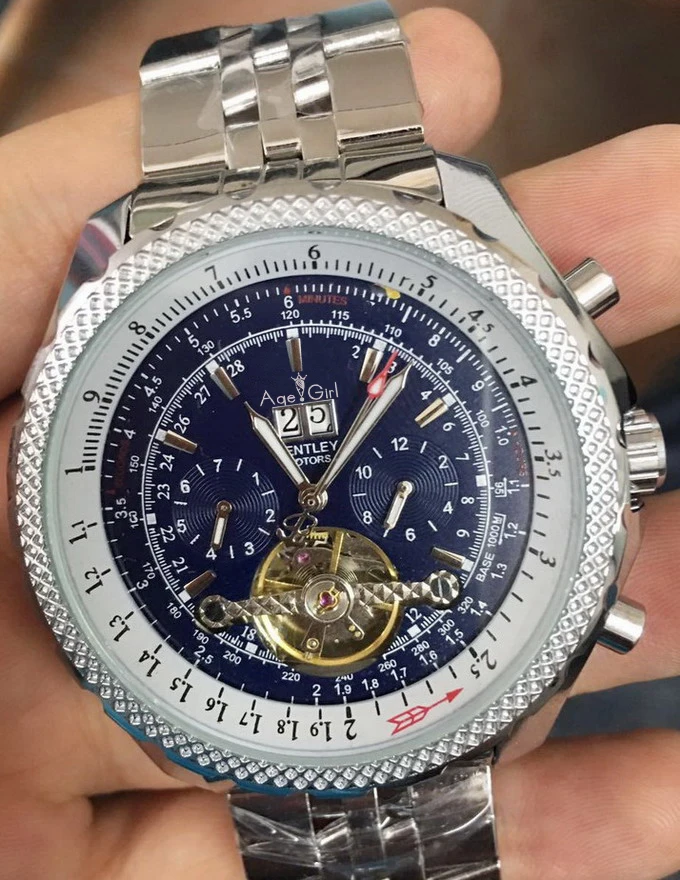 

Luxury Brand Mens Luxury Sport Silver Stainless Steel Automatic Mechanical Steel Tourbillions Date Black Blue White Watch 48mm