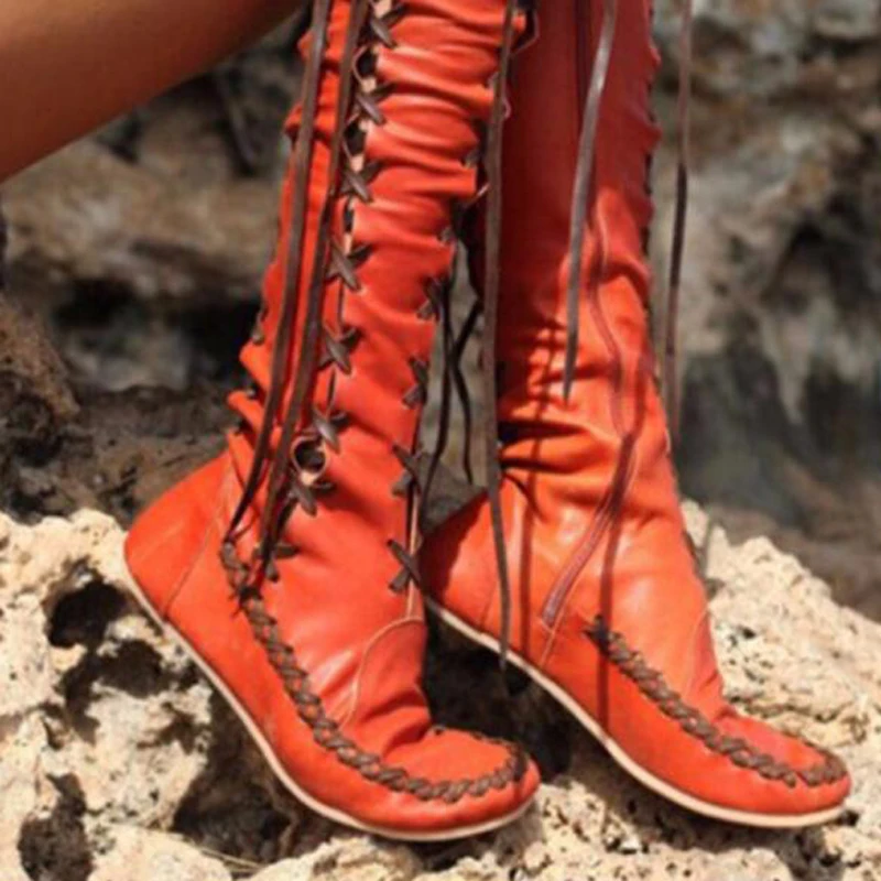 

XingDeng Women High Top Tassels Spring Autumn Motocycle Boots Shoes Ladies Bandage Lace Up European Design Sexy Western Boots