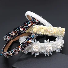 Фарфорового цветка простой цвет Украшенные цветком из страз, дикий повязка на голову в стиле барокко модные многоцветный прозрачная повязка на голову 866