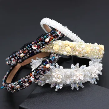 

Porcelain flower simple color crystal flower wild headband Baroque fashion personality multicolor transparent headband 866