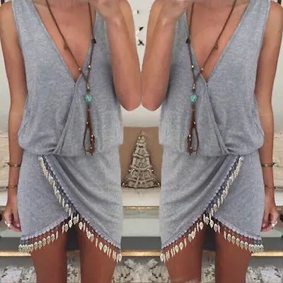 UK font b Women b font font b Sexy b font V NECK Tassel Summer Beach UK font b Women b font font b Sexy b font V NECK Tassel Summer Beach
