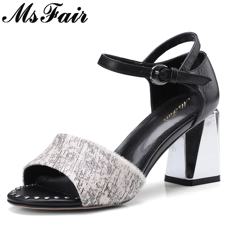 

MsFair Round Toe Open Toed Sandals Women Fashion High Heels Sandalias Mujer 2018 Summer Buckle Rivet Women High Heel Sandals