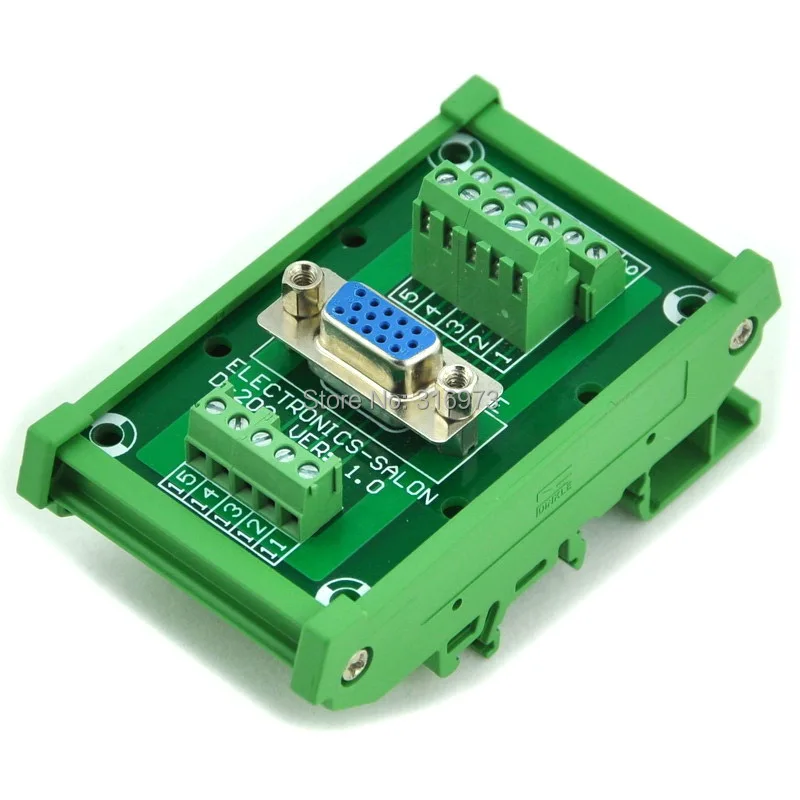 

D-SUB DB15HD Female DIN Rail Mount Interface Module, Breakout Board.