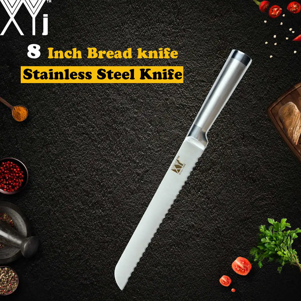 XYj кухонный нож из нержавеющей стали, Ультра Острый 7cr17 нож из нержавеющей стали, нож шеф-повара для нарезки хлеба, Santoku, нож для очистки овощей - Цвет: 8 inch Bread Knife