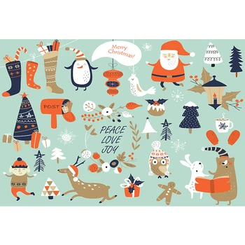 

Merry Christmas Backdrop Banner Printed Presents Santa Claus Penguin Elk Pine Tree Snowflakes Baby Kids Cartoon Photo Background