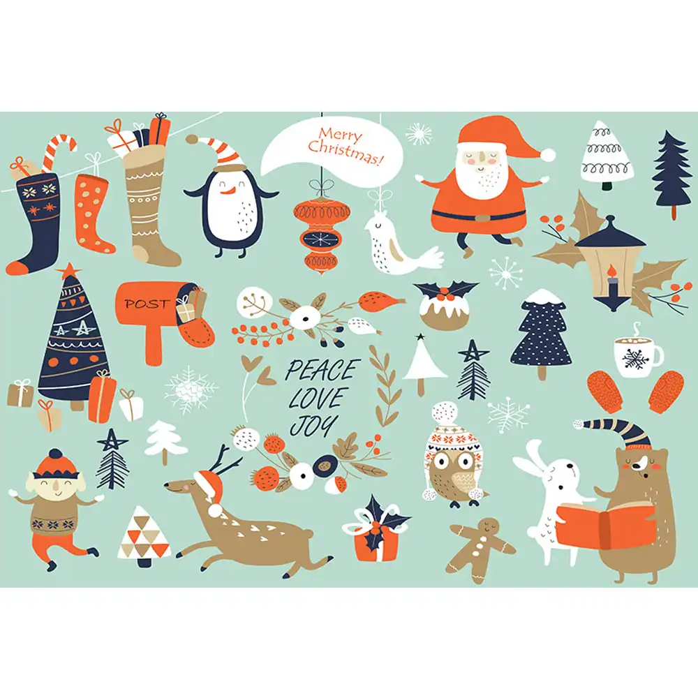 Merry Christmas Backdrop Banner Printed Presents Santa Claus
