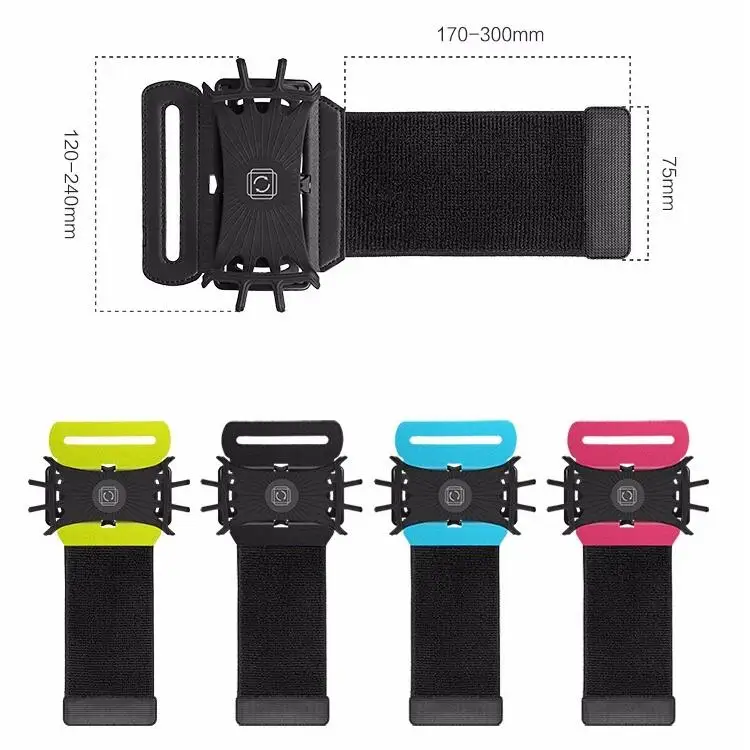 180 grados giratorio corriendo teléfono brazo muñeca banda bolsa muñequeras saco de mano bolsa de la caja del teléfono para correr ciclismo gimnasio banda de brazo bolsa 3,5-6in teléfono