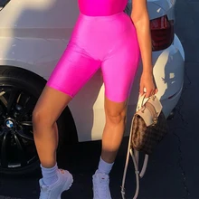 Colysmo блестящие флуоресцентные байкерские шорты, спортивный костюм, тонкие черные повседневные шорты с высокой талией, женские модные одноцветные сексуальные шорты, новые