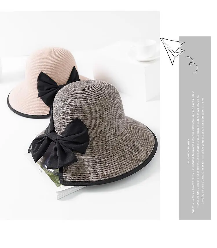 Летний соломенная шляпа для Для женщин прекрасный большой бантом пляжная Панама для девочек большой широкими полями лук Панама Sun Шапки Bone Chapeau Femme