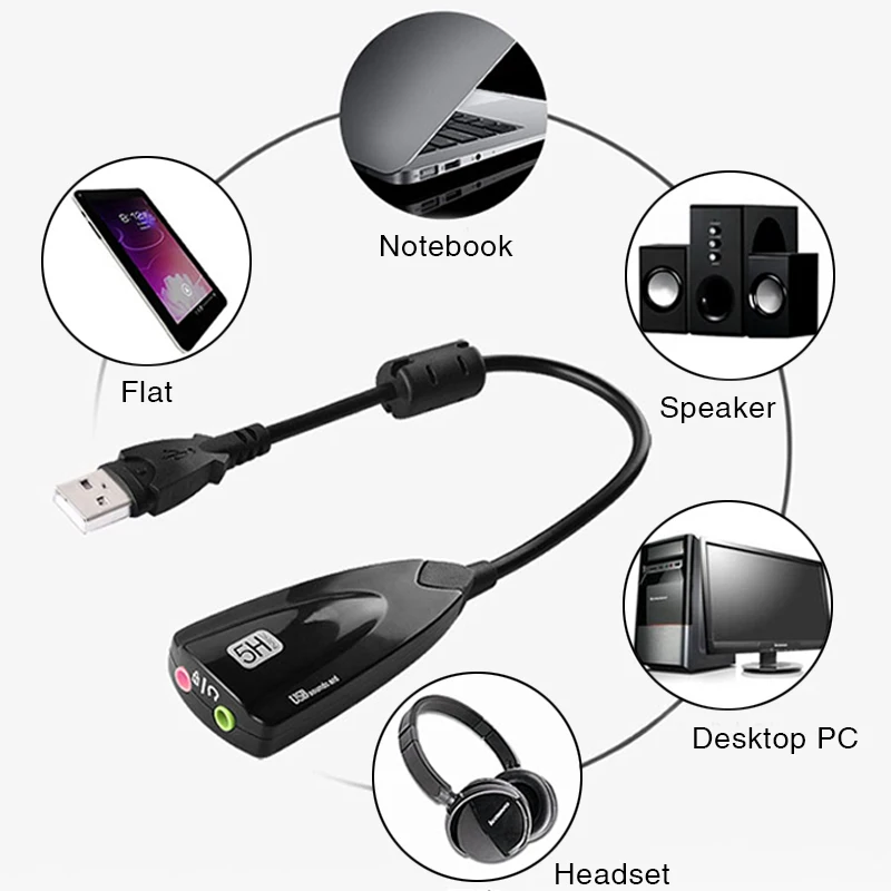 Звуковая карта USB 2 0 5HV2 внешний адаптер 7 1 каналов с 3D виртуальным звуком звуковая