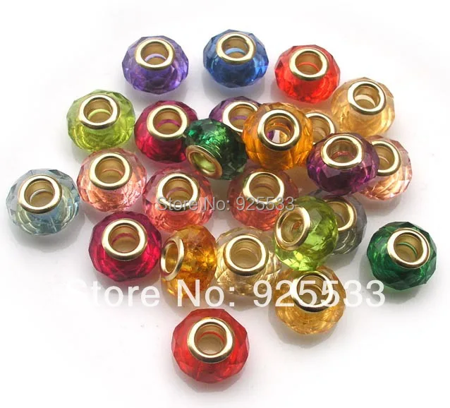 

Free Shipping 100pcs 14mm Fashion Gold Color Core Big Hole mix Color Acrylic Beads for Eurpean Bracelet jewelry DIY