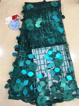 

Beautiful green French tulle lace fabric fashion net apparel cloth with 3D flower for party dress PDN29(5yards/lot)