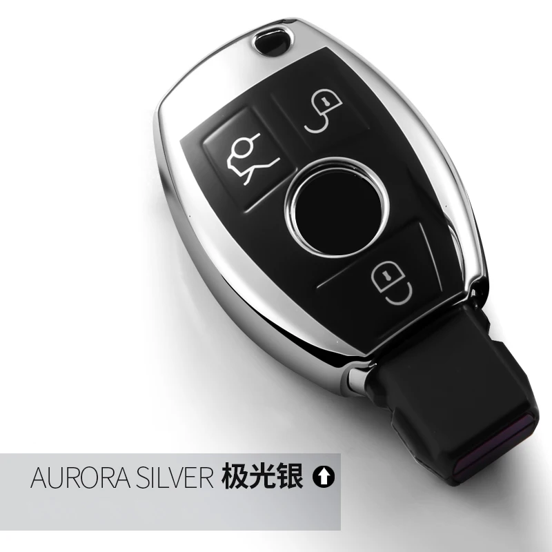Высококачественный хромированный чехол для ключей от машины из ТПУ, чехол для Mercedes Benz A B C E G s m CLS GLA, защитный чехол для ключей - Название цвета: Silver