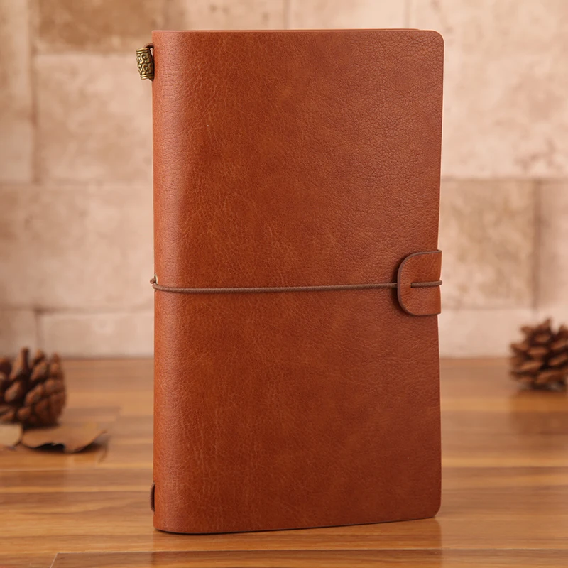 RuiZe винтажная записная книжка для путешественников, кожаная книга, А6, креативные канцелярские принадлежности, подарок, школьная записная книжка, дневник, может выгравировать имя - Цвет: Коричневый