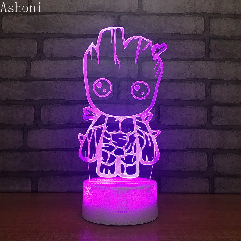 Милый Groot 3D настольная лампа Новинка светодиодный ночник домашний декор 7 цветов