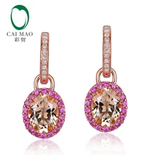 14 к розовое золото 3.66CT овальной огранки морганит натуральный алмаз и розовые сапфиры обручение висячие серьги