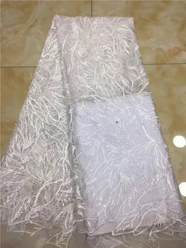

New French Nigerian sequins net 3d lace,African tulle mesh Sequence lace fabric high quality for wedding dress 5yards/lot white(