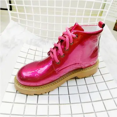 Женская обувь высокого качества; женские ботинки; ботильоны на плоской подошве; Повседневная Осенняя Новинка года; модные однотонные ботинки на плоской подошве ярких цветов; X22 - Цвет: Розово-красный