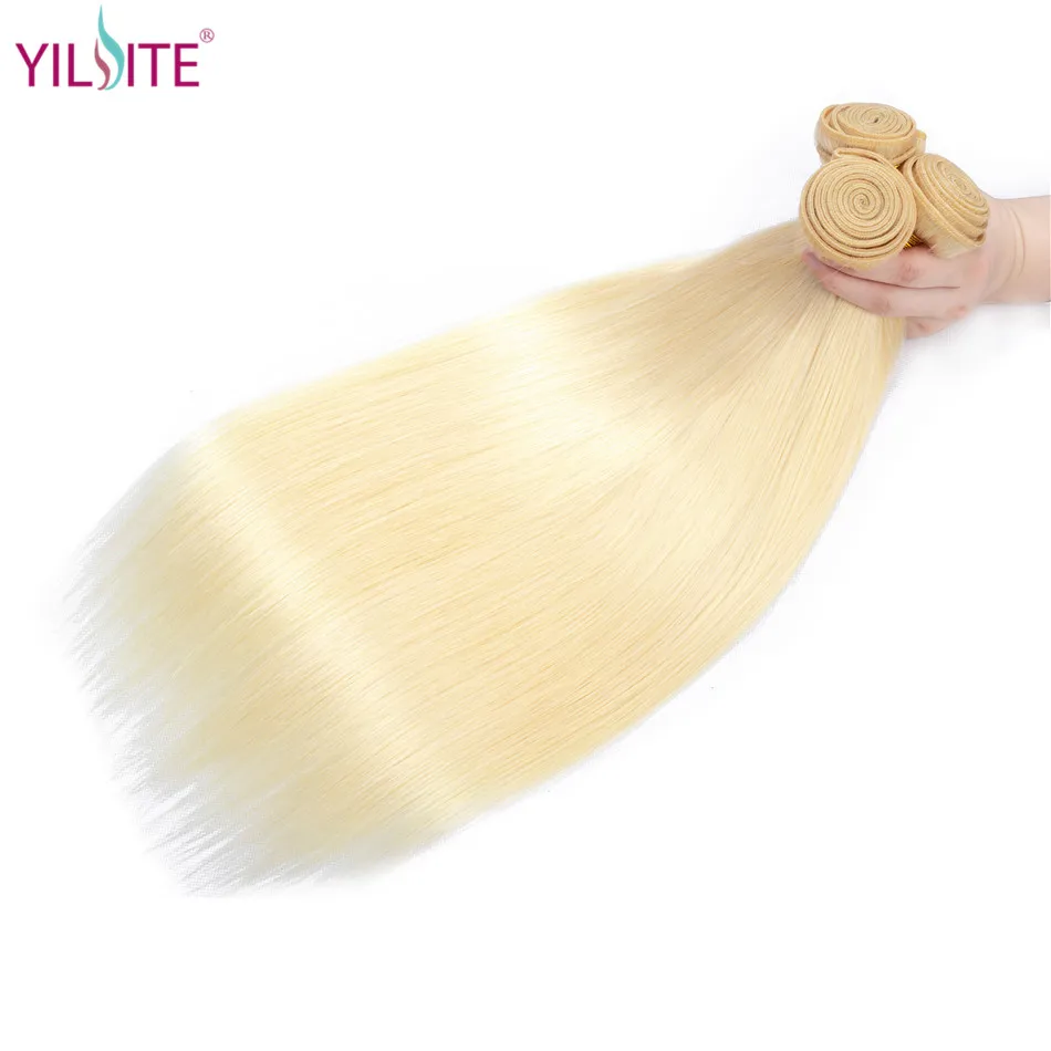 

YILITE Straight Hair Extension 613 Honey Blonde Bundles 1/3/4 Bundles Mongolian Remy Hair Weave Human Hair Bundles 8-30 Inch