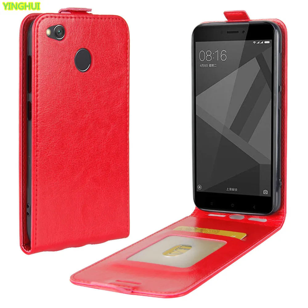 

YINGHUI Xiaomi Redmi 4x Luxury Wallet PU Leather Back Cover Case Xiomi Redmi 4x Flip Phone Protective Bag Xaomi Redmi4x red mi4x