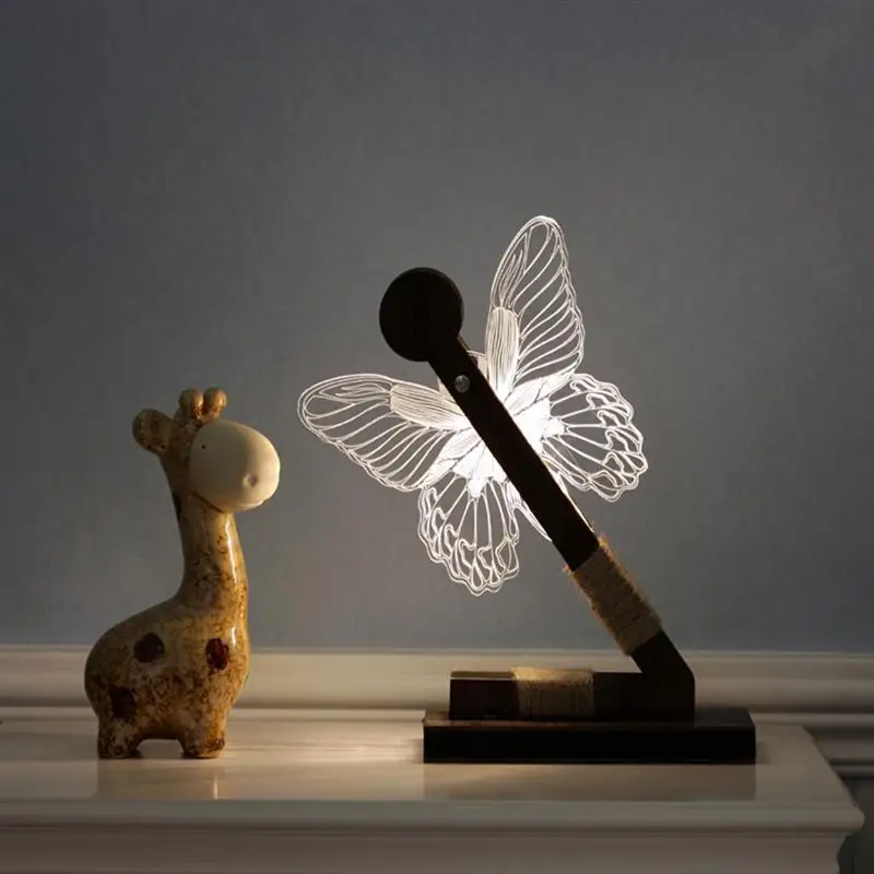 

3D Illusion Lamp LED Night Light Cartoon 3D Butterfly Acrylic Discoloration Lamp Novelty Lighting With UK/EU Plug