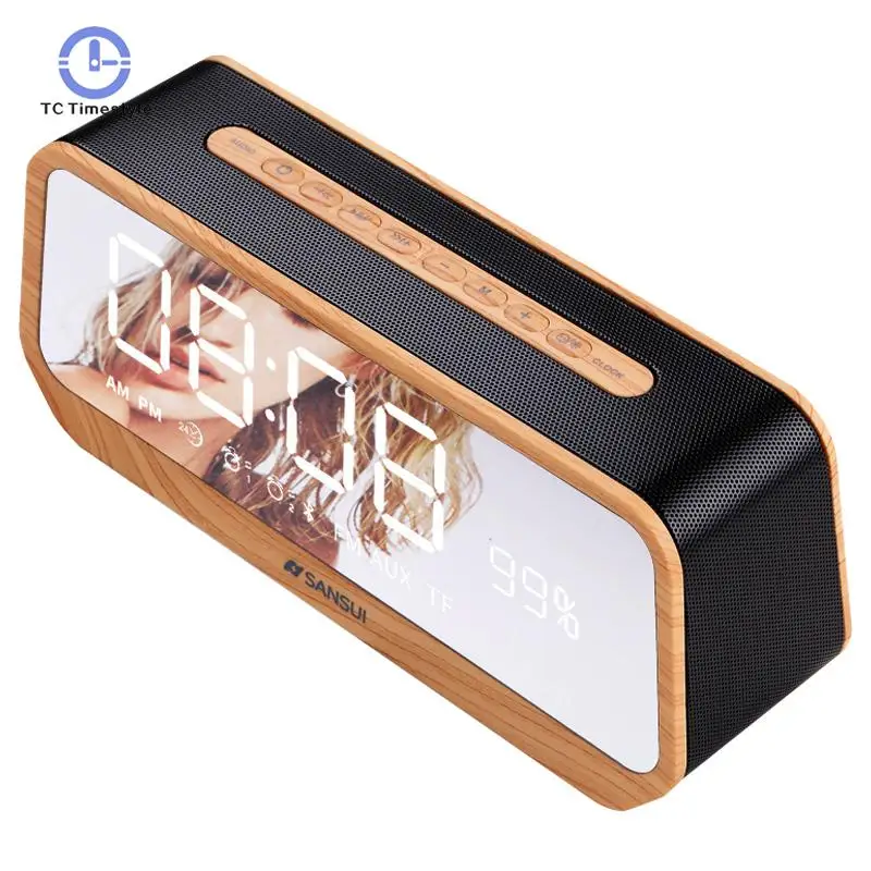 

LED Display Mirrror Alarm Clocks FM Radio Alarm Clock Portable Wireless Bluetooth Digital Clock Stereo Subwoofer Music Player