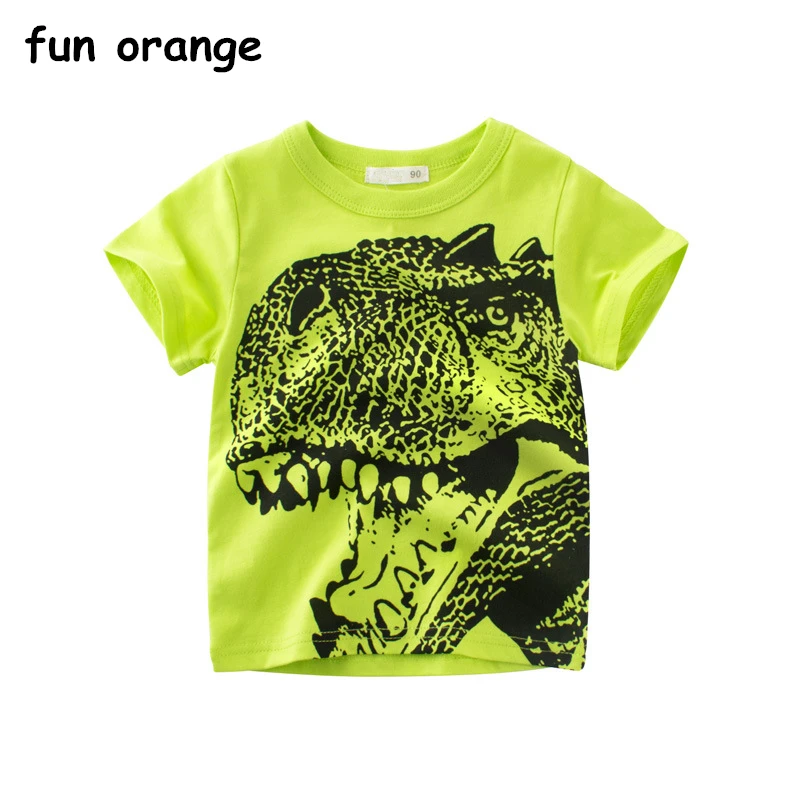 

Fun Ornage Cartoon Dinosaur T Shirt Boys Summer Children's Clothing Toddler 100% Cotton Tops tee baby Boy Kids bebe T-shirt 2-7Y