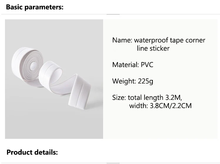 ПВХ материал кухня ванная комната водонепроницаемый стены уплотнительная лента Плесень Доказательство Самостоятельная клейкая наклейка для запечатывания прочного использования 3,2 м x 3,8 см/2,2 см