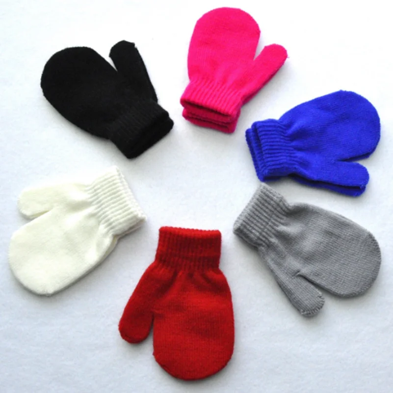 Лидер продаж, красные варежки для малышей, перчатки для мальчиков и девочек, однотонные зимние теплые удобные детские перчатки, 7 цветов
