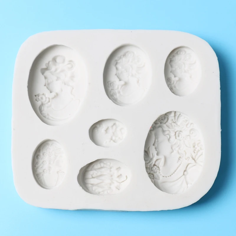 

vintage women frame photo mirror mould cake fondant gumpaste mold fondant cupcake decorating tools chocolate candy cugar mold