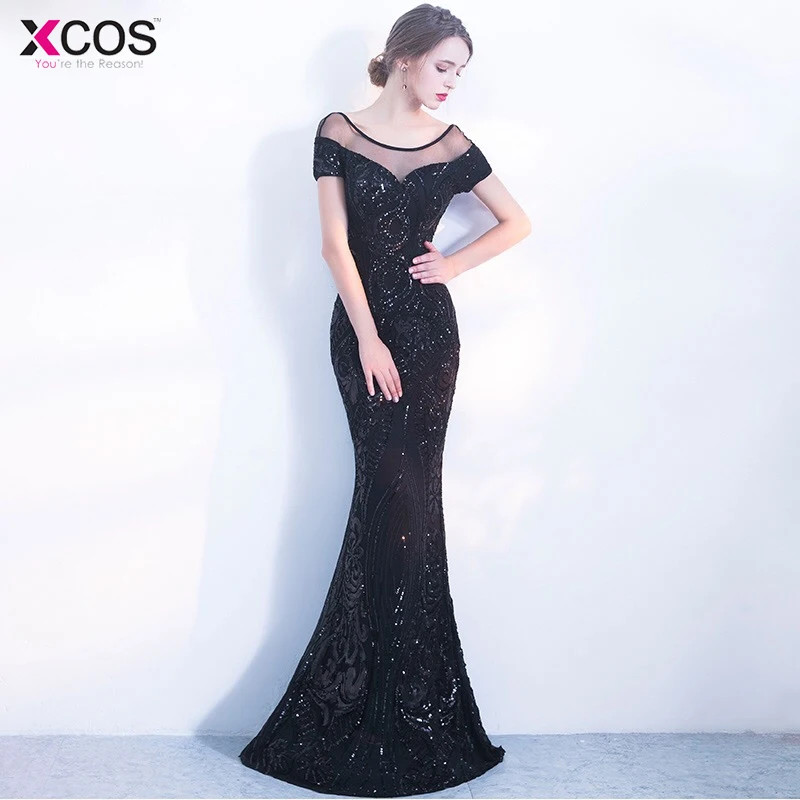 YIDINGZS-Elegant-Backless-Long-Evening-Dress-Mermaid-Black-Party-Sequins-Maxi-Dress