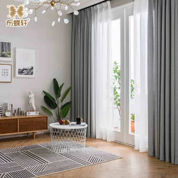 

2018 New Arrival Modern Nordic Style Smoke Color Drapes Grey Thick Solid Linen Curtains for Living Room Bedroom Office