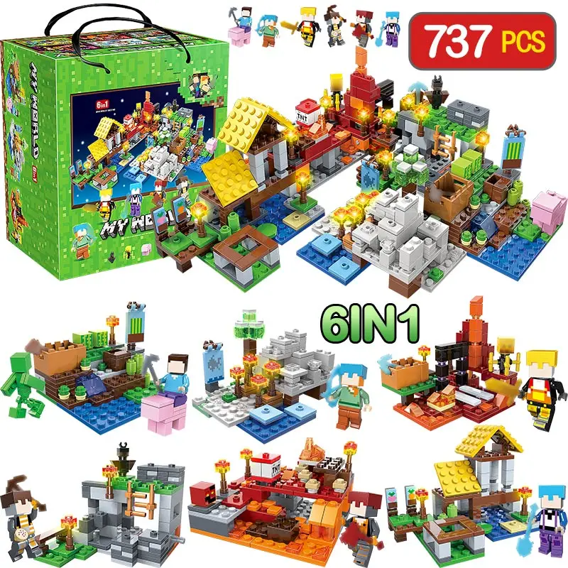 

737pcs My World Farm Cottage Building Blocks Compatible LegoINGLY Minecraft Village Defend Homes Figures DIY Enlighten Kid Toys