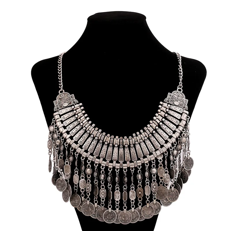 

LZHLQ 2020 Boho Antique Coin Necklace for Women African Statement Tibetan Long Tassel Necklaces & Pendants Bohemian Maxi Jewelry