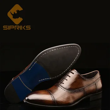 

Sipriks Fashion Genuine Leather Brown Oxfords For Men Pointed Church Shoes Two Toe Business Office Social Shoes Gents Suit Black