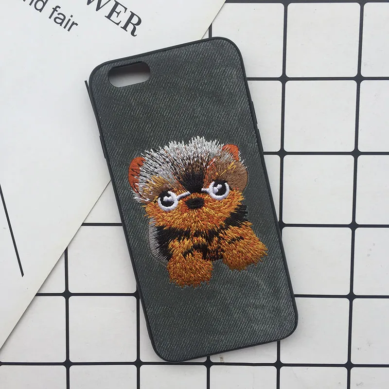 Cute Cartoon Phone Case For iphone X XS Max XR 3D Embroidery Teddy Husky Dogs Duck Pet Fabric Skin Cover For iPhone 6 S 7 8 Plus (7)
