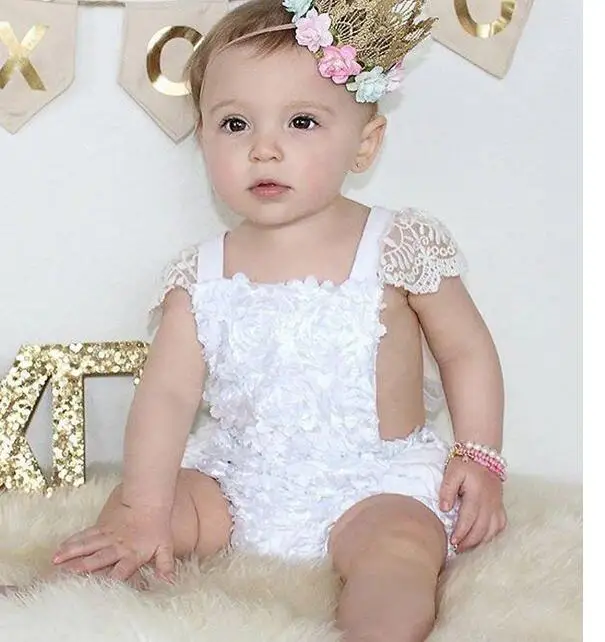 4pcs/lot baby romper Baby girl's summer sleeveless white lace ruffles