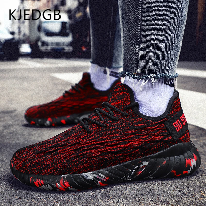 

KJEDGB New Big Size 39-48 Comfortable Men Casual Shoes Spring Summer Flyknit Ultralight Men Sneakers Camouflage Shoes Man Adult