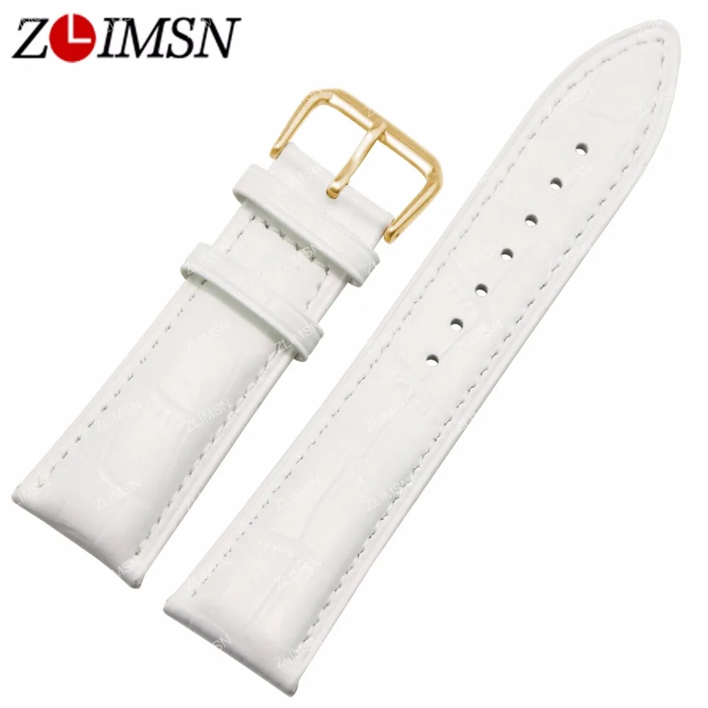 ZLIMSN белый ремешок для часов из натуральной кожи 16 18 20 22 мм Пряжка для часов из нержавеющей стали четыре цвета застежка для дам ремешки от мужских наручных часов