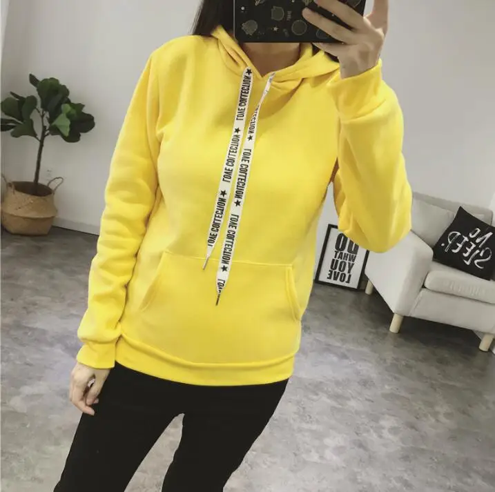 

New women's solid color fleece pocket hooded long-sleeved Sweatshirts