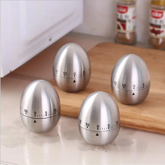 

Egg shape kitchen Timers Stainless Steel Cooking Clock Cooking Countdown 60 Minutes Alarm Mechanical Countdown