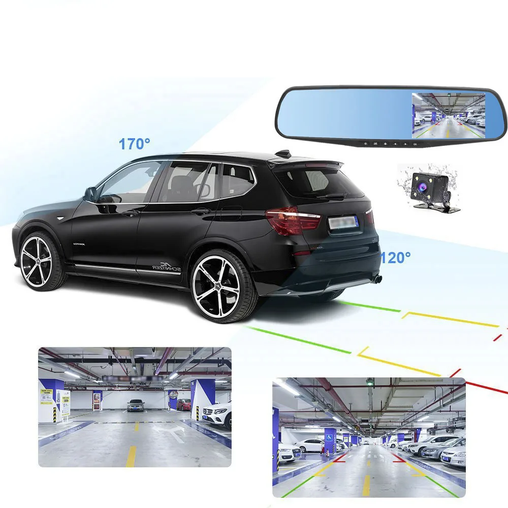 4.3''Dual Lens Car Camera Auto DVR Rearview Mirror Dash Cam Cars DVRs Recorder Video Registrator FH