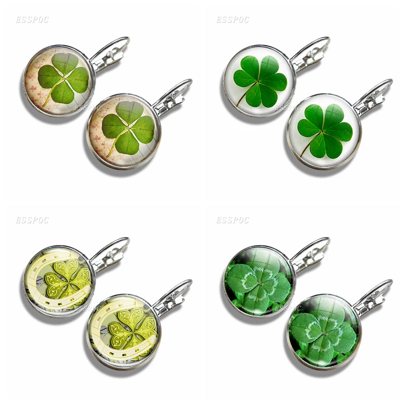 

Fashion Shamrock Four Leaf Clover Hook Earrings For Women Girls Accessories Pendant Silver Jewelry Christmas Gift Earrings