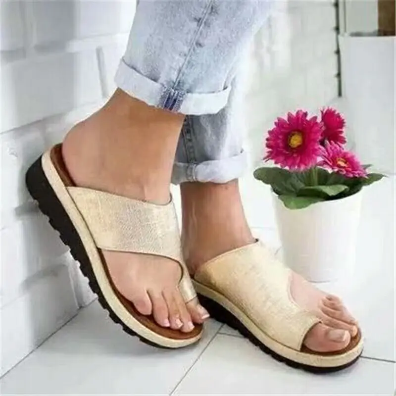 

Women Sandals PU Leather Shoes Platform Flat Sole Ladies Casual Soft Big Toe Foot Correction Sandals Orthopedic Bunion Corrector