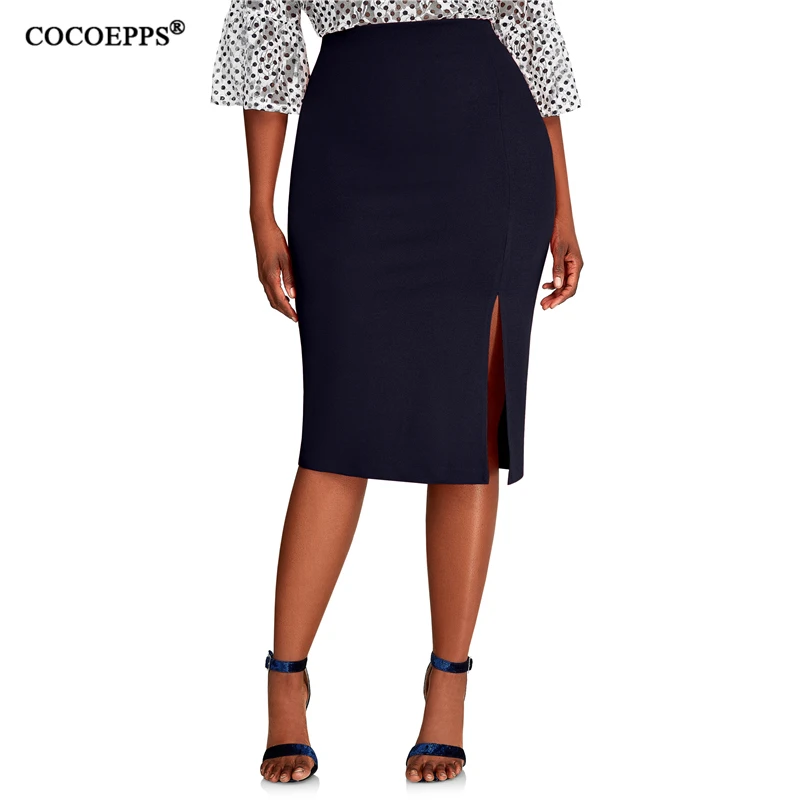 Cocoepps 2018 Мода Новый Краткое Высокая талия юбка плюс Размеры bodycon юбка-карандаш Для женщин синие пикантные тонкий элегантный работа ПР Юбки 6XL