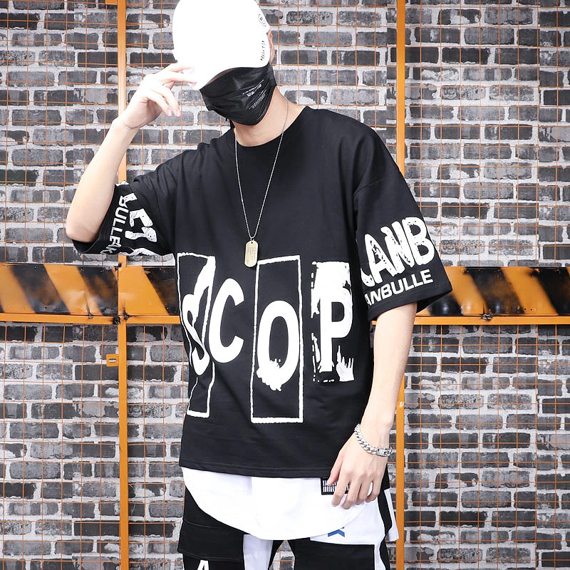 New Five-Sleeve Hip-hop Show Clothes Trendy Men's Loose Bat t-Shirts tees | Мужская одежда