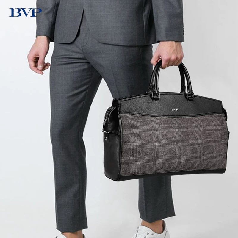 

BVP Brand Men Crossbody Bags 14 inch Laptop Briefcase Lattices Leather Shoulder Bag Work Handbag Multi-function Travel Bag 50