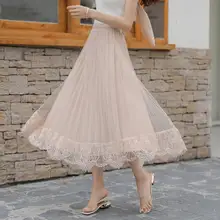 Сезон: весна-лето для женщин Повседневная юбка в складку Новинка года тонкий Двусторонняя Пряжа юбка положительные отрицательные экран длинная