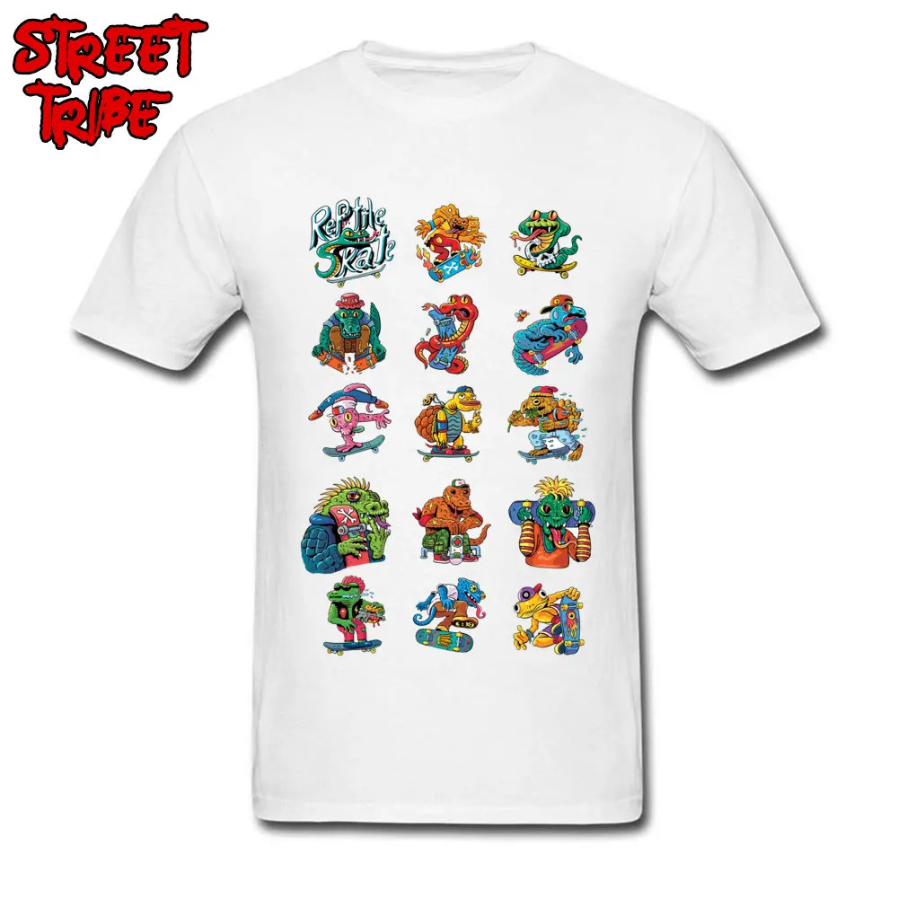 Street Style Tshirt Men Cool Reptile Skaters T-shirt Cartoon Graffiti Comics Tops Funny Tees Print Slim Fit Cotton Clothes White | Мужская