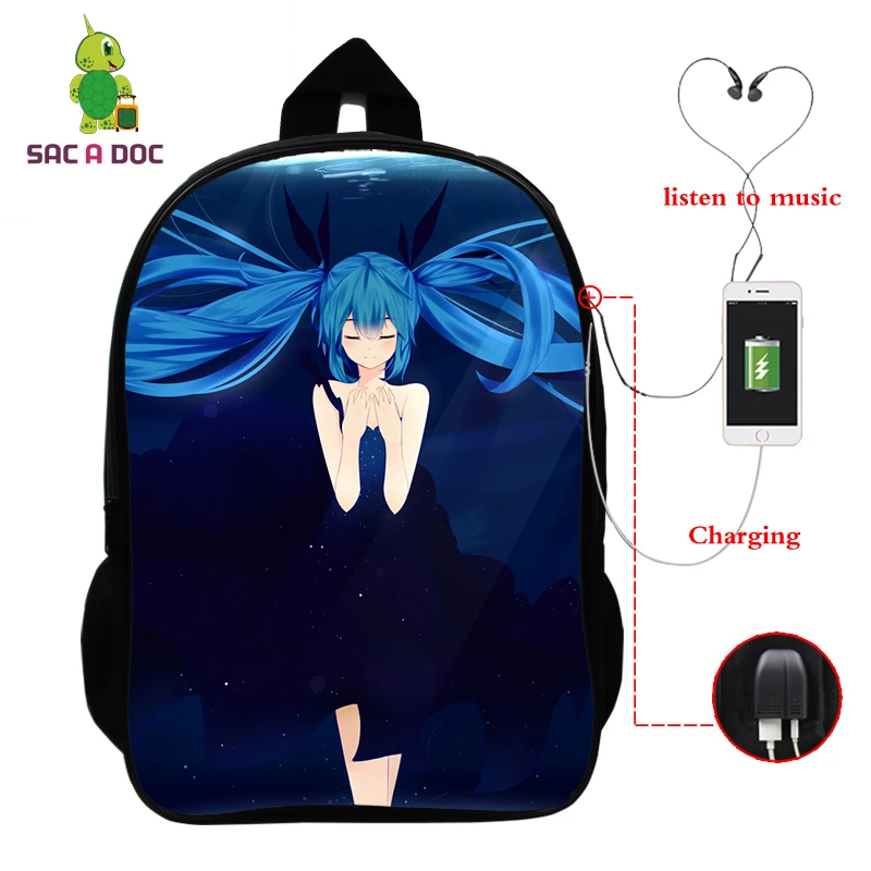 

Miku Hatsune Daypack Bookbag Hot Pattern School Bags Teenagers Backpack Girls Travel Bookbag Nylon 16 Inch Usb Charging Mochilas